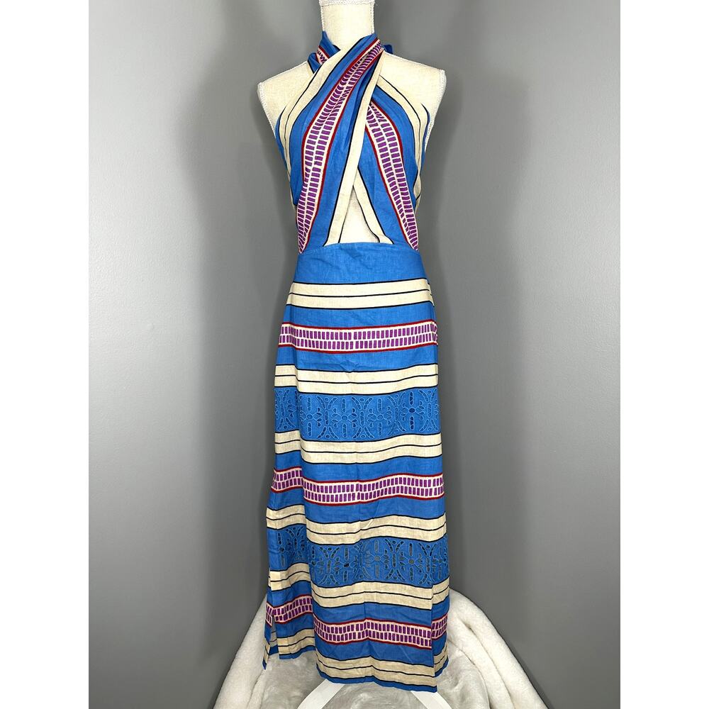 TuckerNuck Sorrento Stripe Ames Linen Halter Maxi Dress Size L - Picture 4 of 13